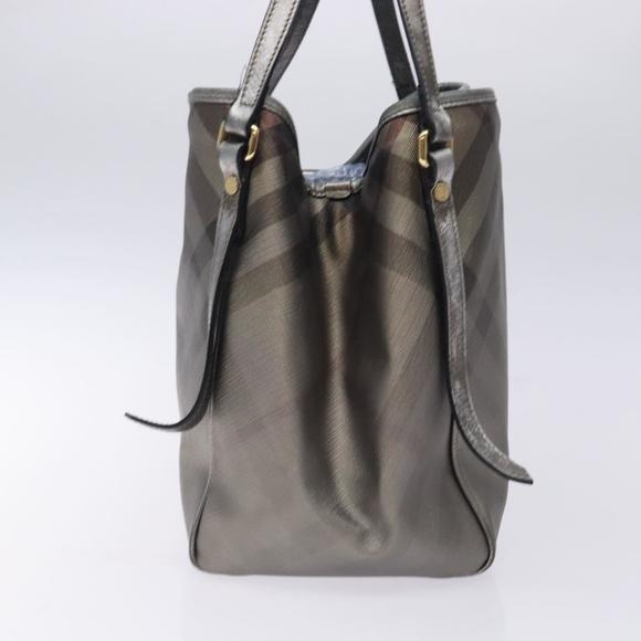 BURBERRY Nova Check Tote Bag PVC Silver Gold Auth 132504 - Picture 4 of 16